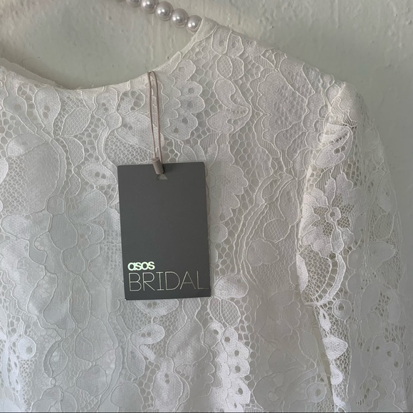 ASOS BRIDAL EDITION Grace Lace Long Sleeve Crop Top Maxi Wedding Dress - Picture 11 of 16